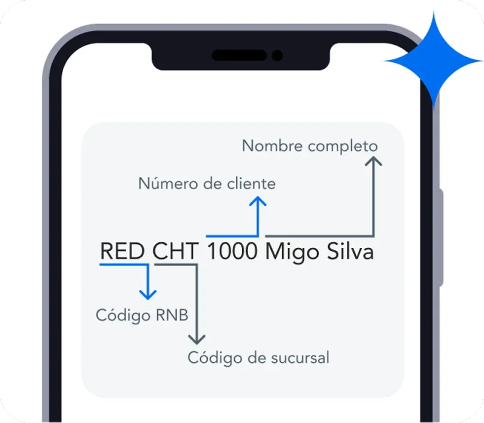 Breakdown of the locker address RED CHT 1000 Migo Silva: RNB code, branch code, customer number and full name