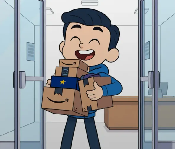 Happy customer leaving the branch with his locker packages