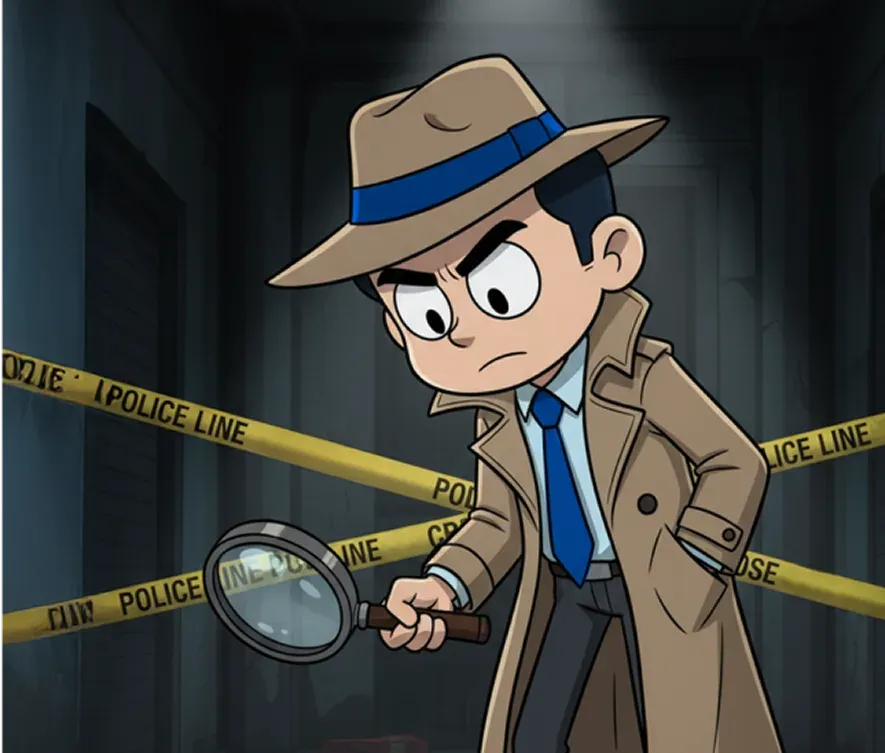 Detective searching for packages with a magnifying glass